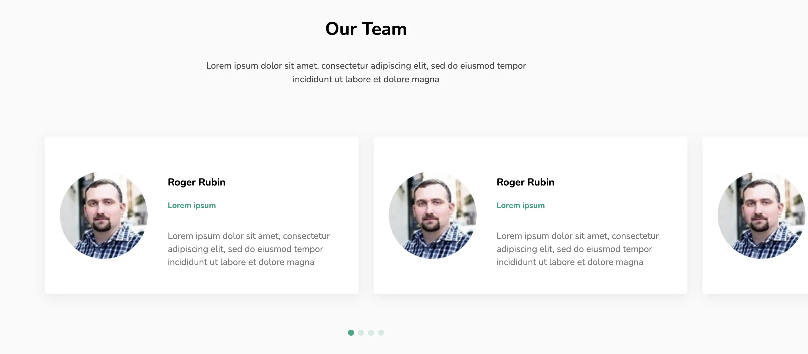 Team section for website: Responsive team page with slider desktop example